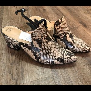 NWT Faux Snake Skin Mules Size 7